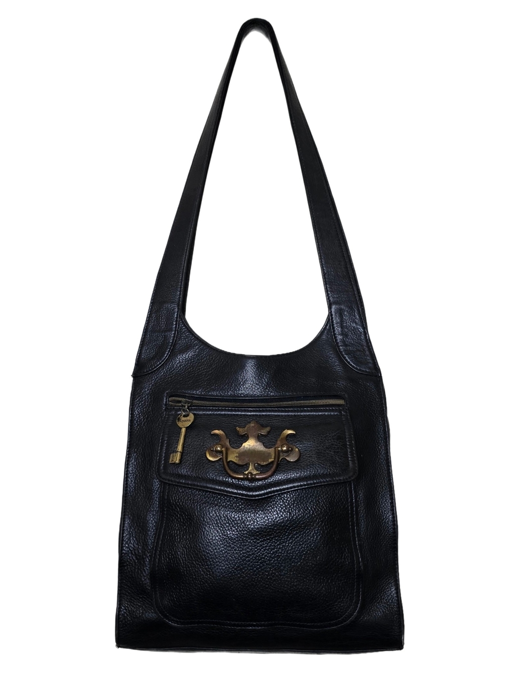Fossil 1954 Dark Brown Genuine Leather Shoulder Bag Large Y2K Boho Hobo Tote